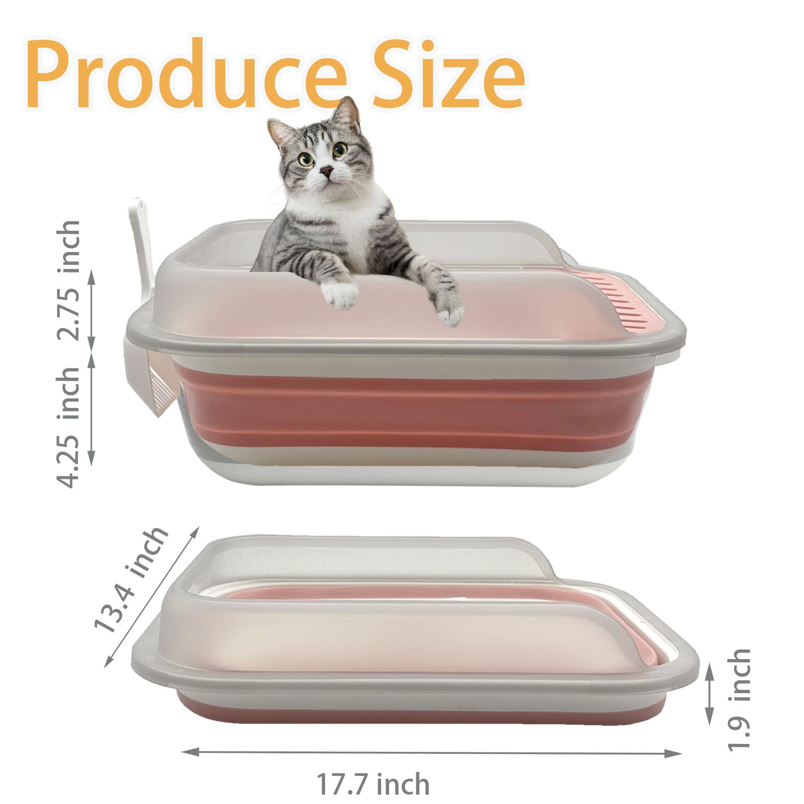 Low Entry Kitten Litter Box,Collapsible Cat Litter Box, Open Box