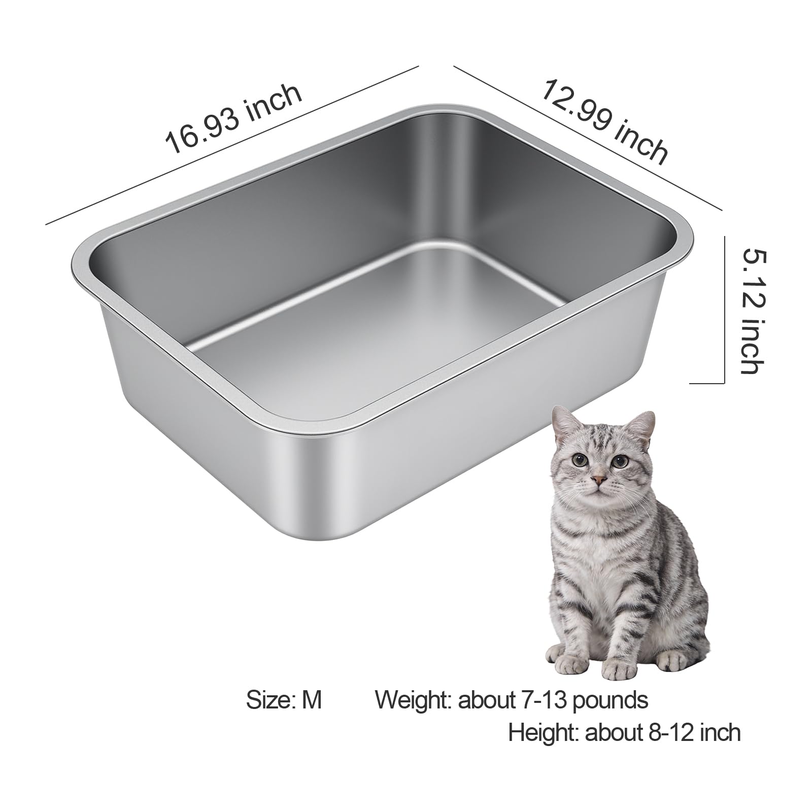 Idymere Stainless Steel Litter Box with High Sided, Metal Cat Litter