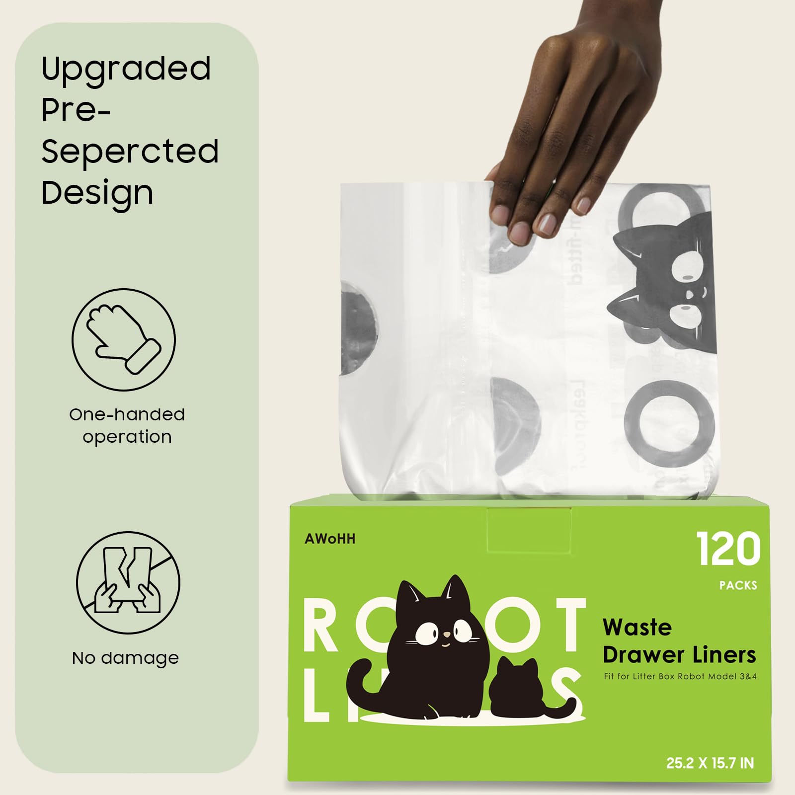 AWoHH Cat Litter Box Robot Model 5/4/3 Waste Bags, 120 Pack Box