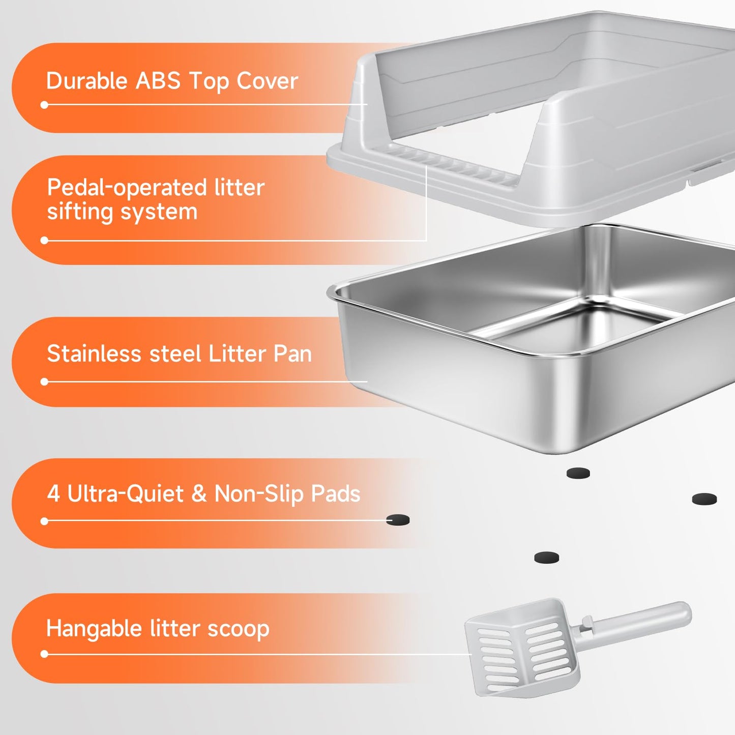 Stainless Steel Cat Litter Box, Odor Free Metal Litter Box