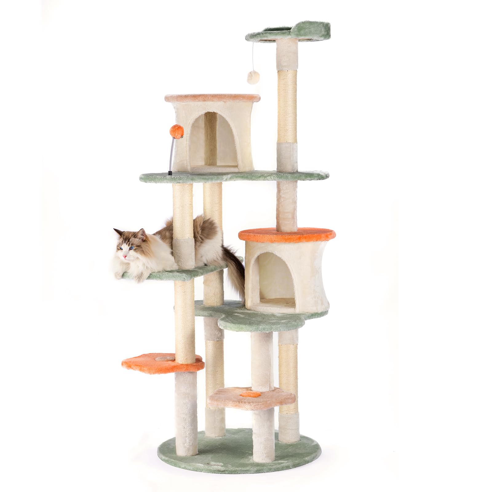 HYABi 63-inch Cat Tree for Large Cats, Multi-Level Flower Tower Balls