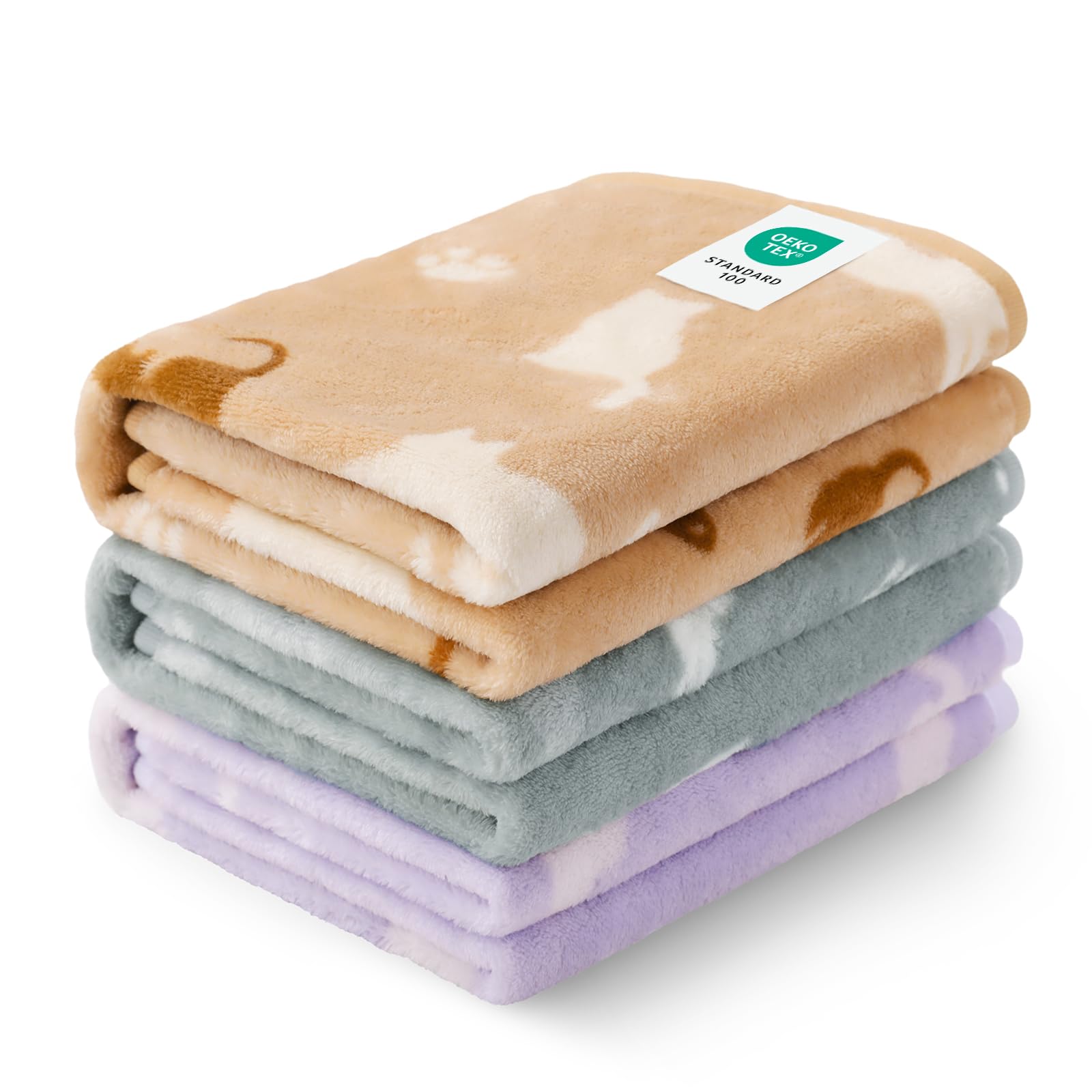 Luciphia 1 Pack 3 Cat Printed Fleece Pet Blankets Washable，Soft Crate