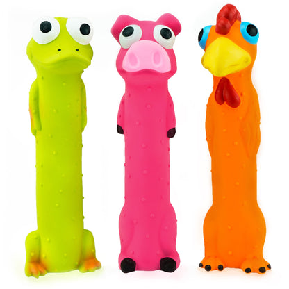 CHIWAVA 3 Pack 9" Squeaky Latex Dog Toys Standing Stick Animal Toys
