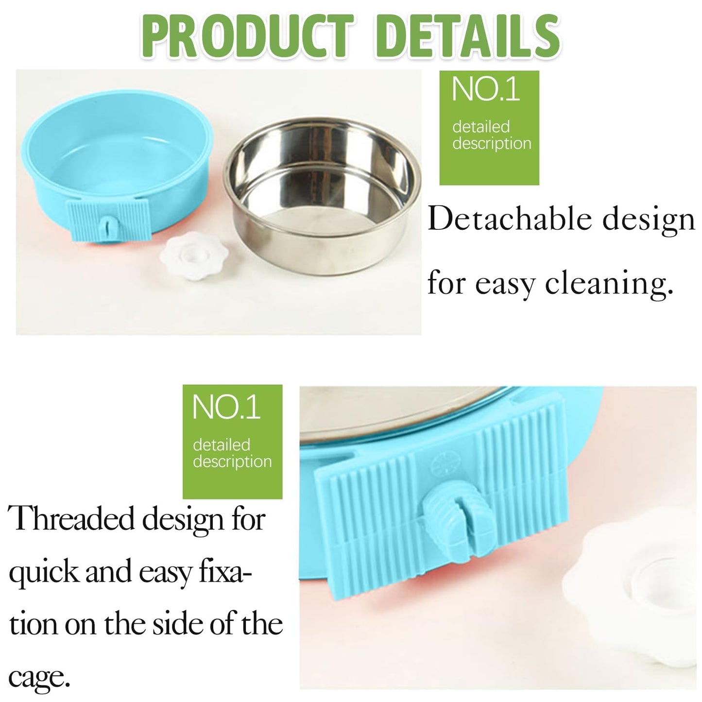 kathson Crate Dog Bowl 2pcs, Removable Stainless Steel Hanging Crate