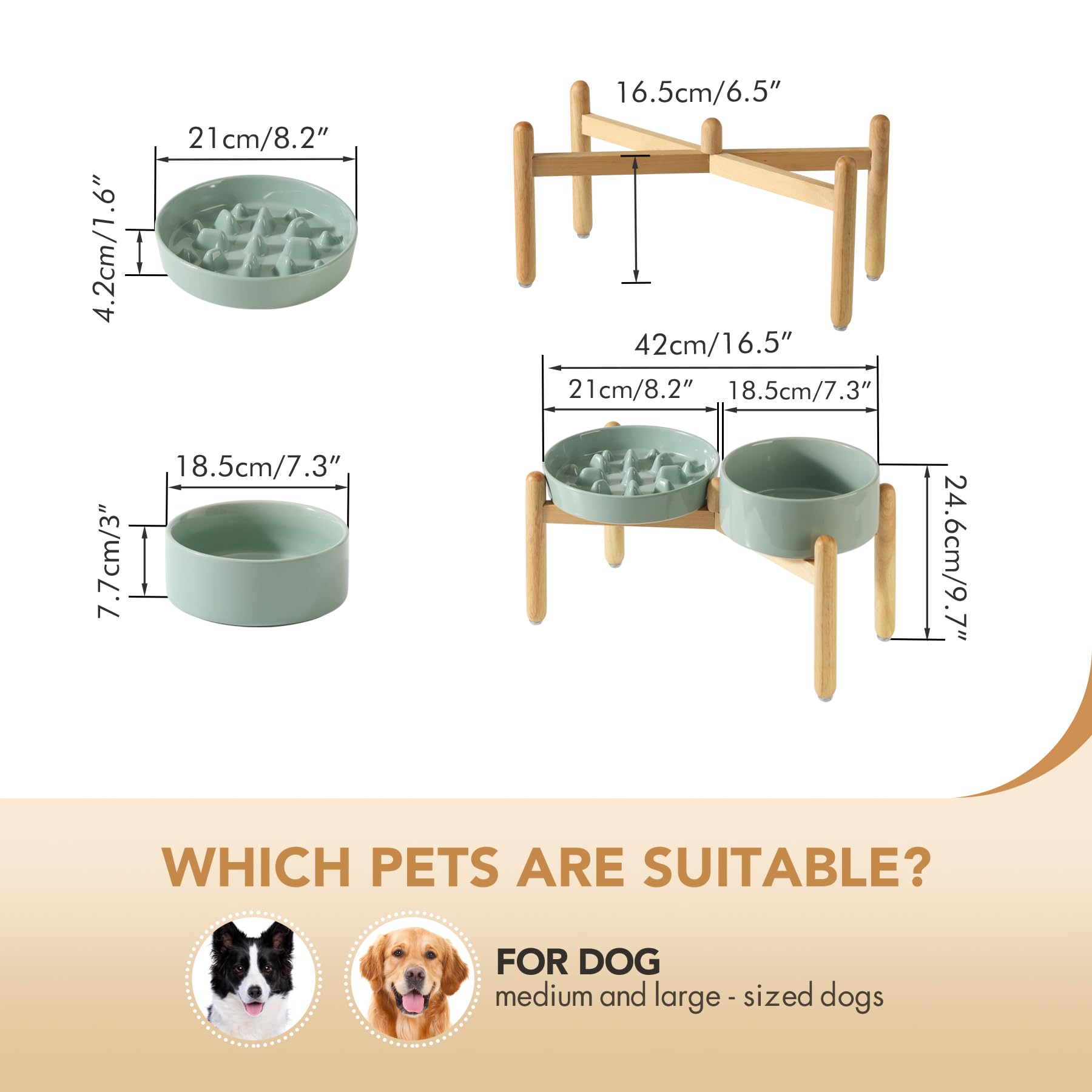 Havniva Ceramic Raised Slow Feeder Dog Bowl Set, Elevated Bowl