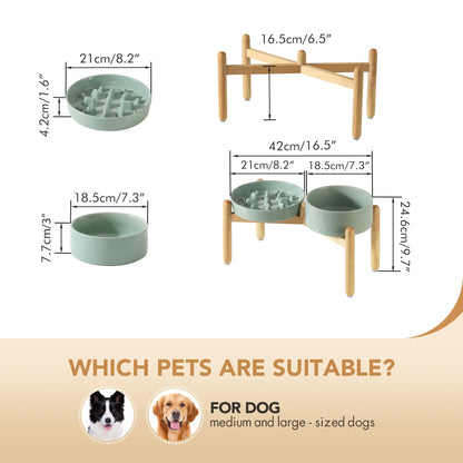 Havniva Ceramic Raised Slow Feeder Dog Bowl Set, Elevated Bowl