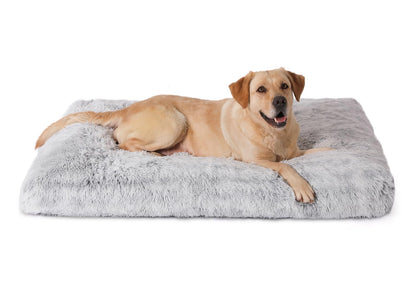 Bedfolks Plush Dog Crate Bed, Waterproof Washable Faux Fur Pad Bed