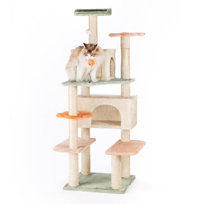 HYABi Flower Cat Tree Tower Multi-Level Cat Condo with Plush Balls