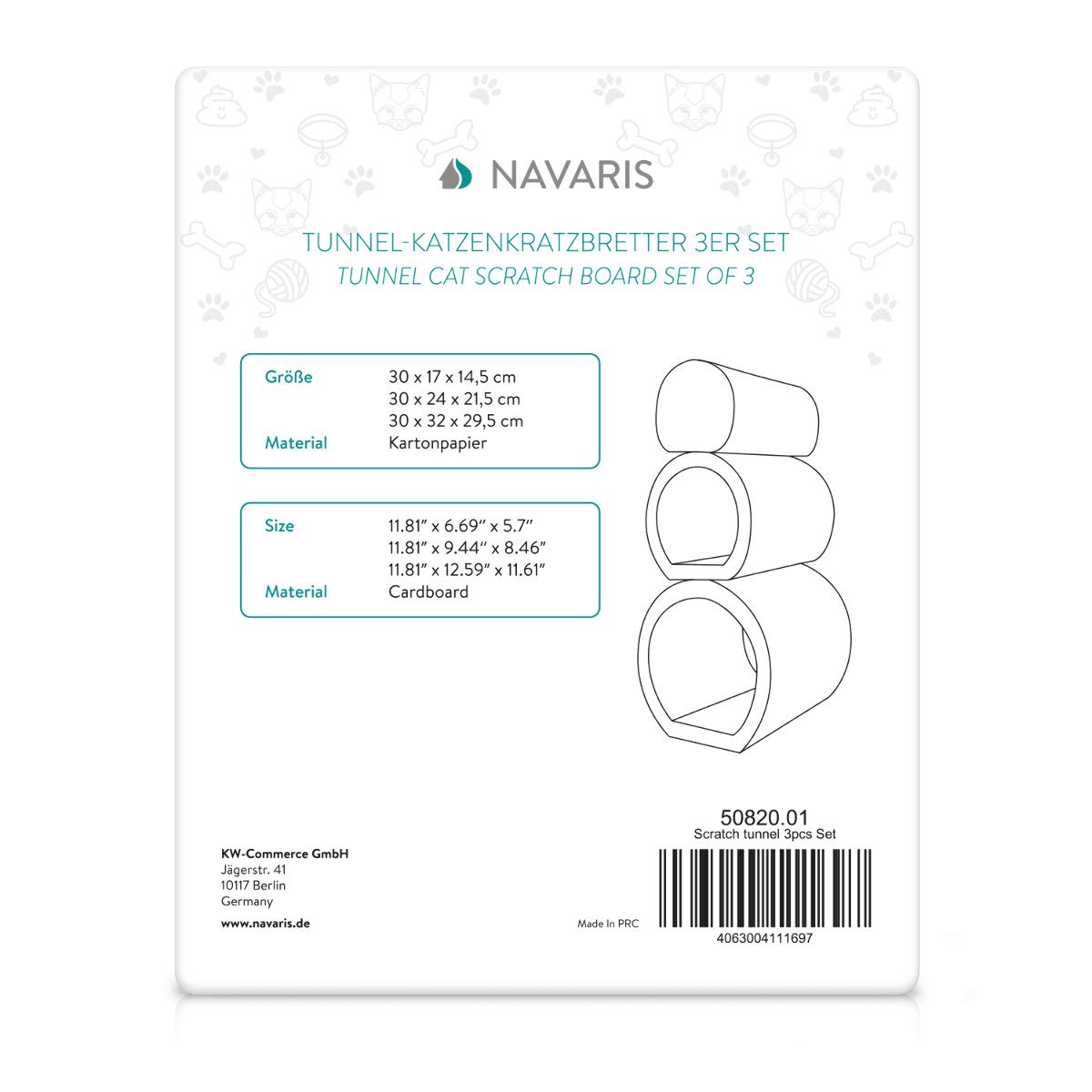 Navaris Cat Tunnel Scratcher Set (3-Pieces) Corrugated Tunnel