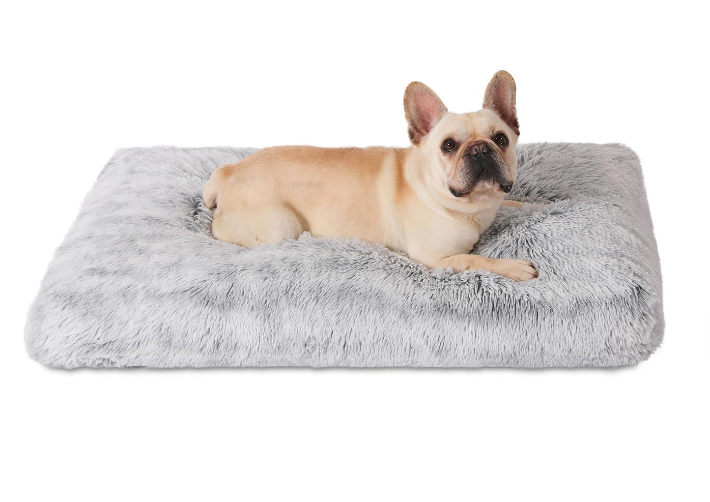 Bedfolks Plush Dog Crate Bed, Washable Cover, Faux Fur Dog Kennel Bed