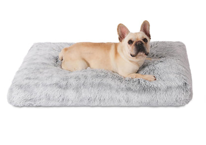 Bedfolks Plush Dog Crate Bed, Washable Cover, Faux Fur Dog Kennel Bed