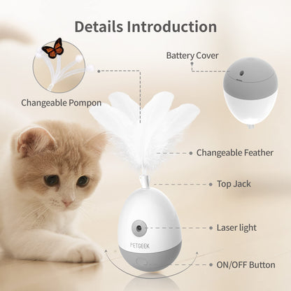 PETGEEK Interactive Cat Laser Pointer Toy with Bird Squeaky, Wand