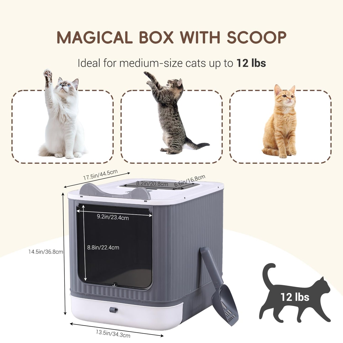 Upgraded Fully Enclosed Cat Litter Box with Lid, Covered Cat Box