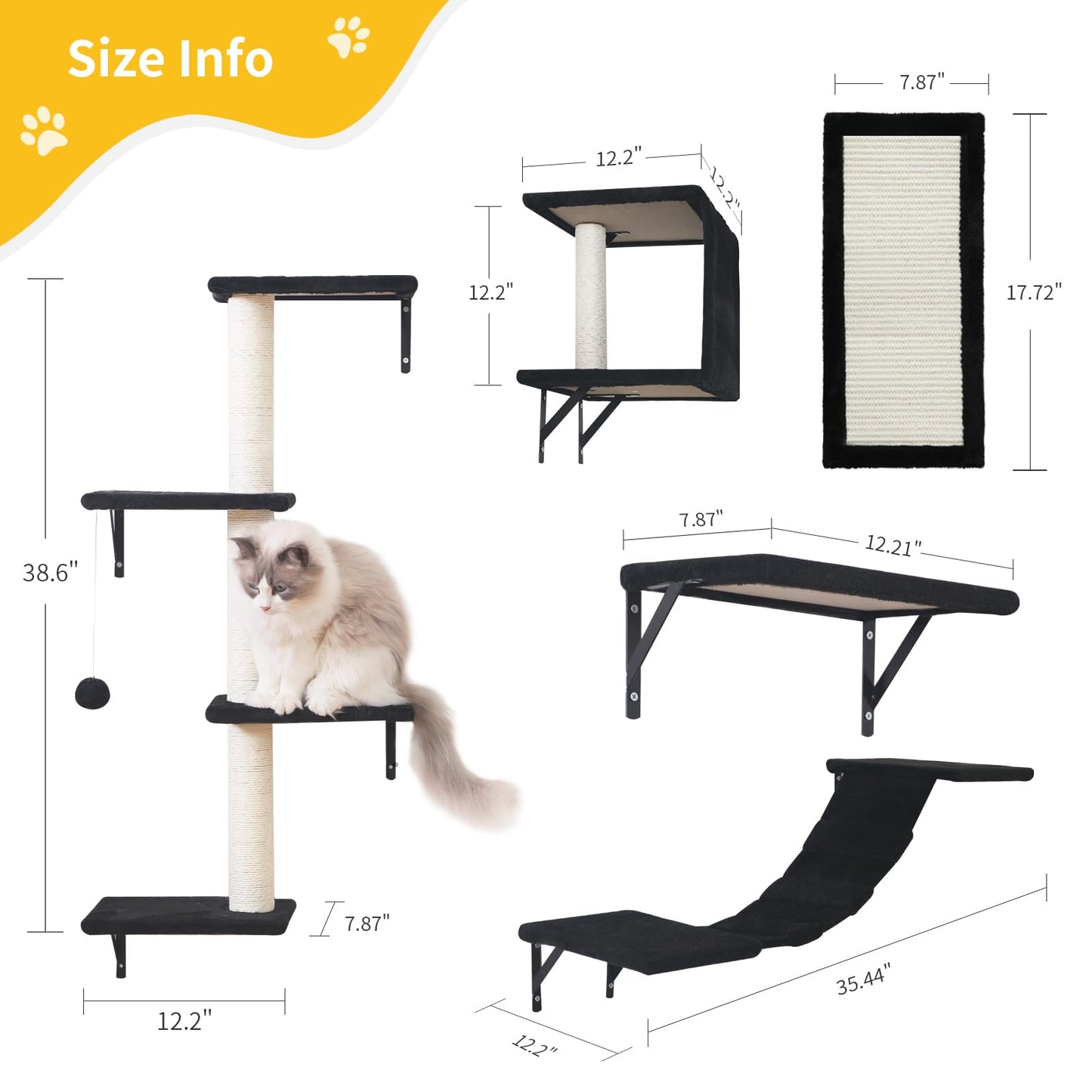 Modern Wall-Mounted Cat Furniture 5pcs Cat Wall Shelves, Wooden House