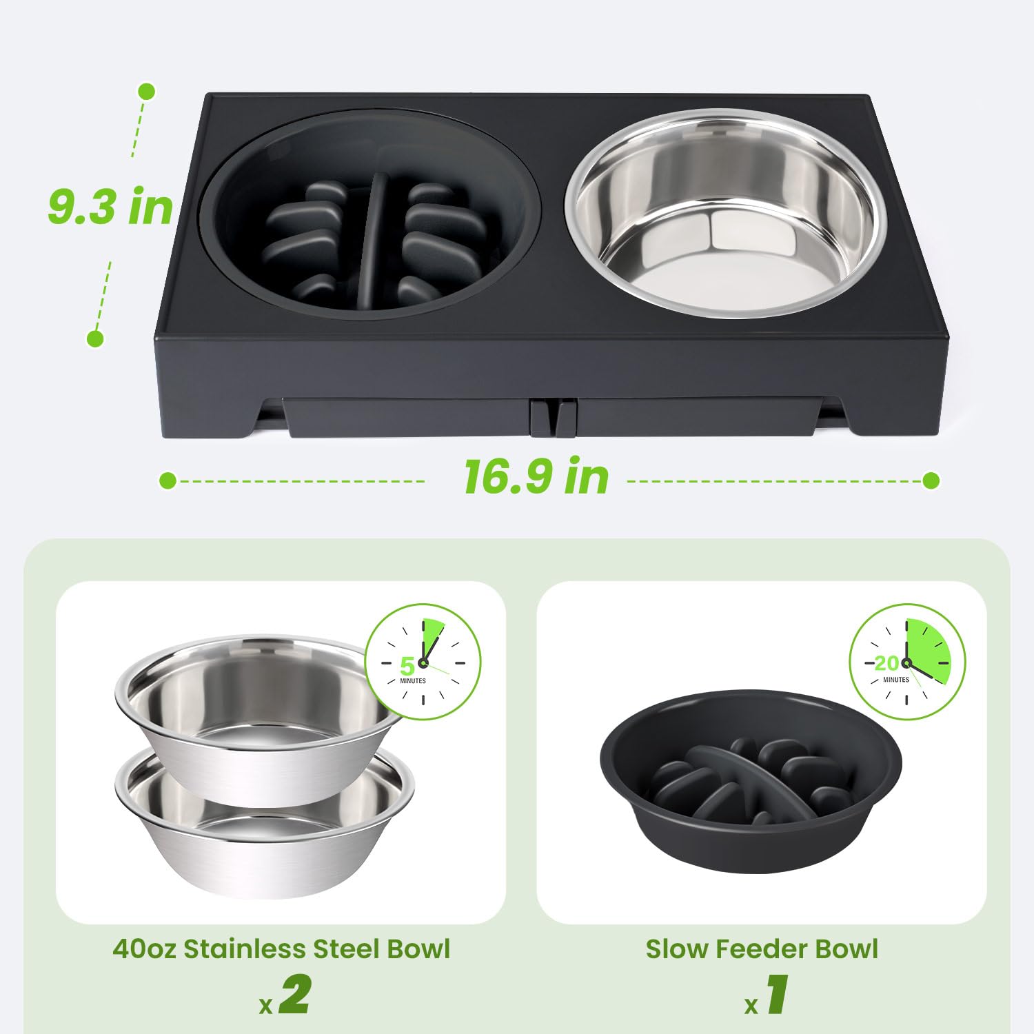 Heeyoo Elevated Dog Bowls 5 Adjustable Heights Stand, 2 Feeder
