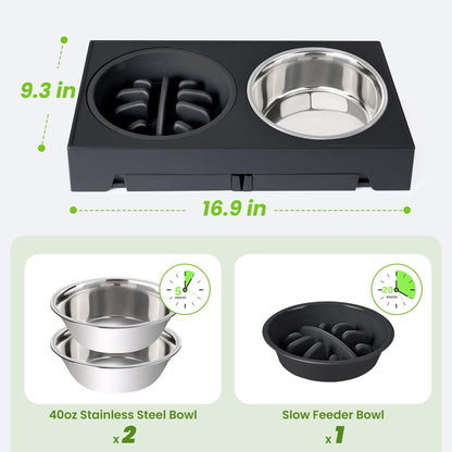 Heeyoo Elevated Dog Bowls 5 Adjustable Heights Stand, 2 Feeder