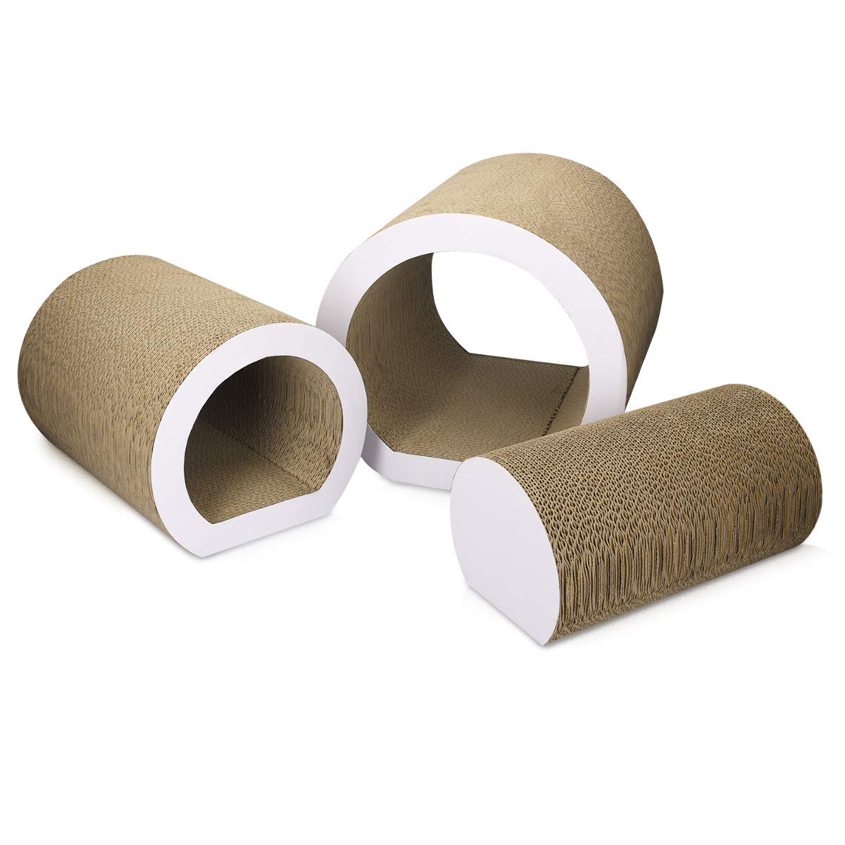 Navaris Cat Tunnel Scratcher Set (3-Pieces) Corrugated Tunnel