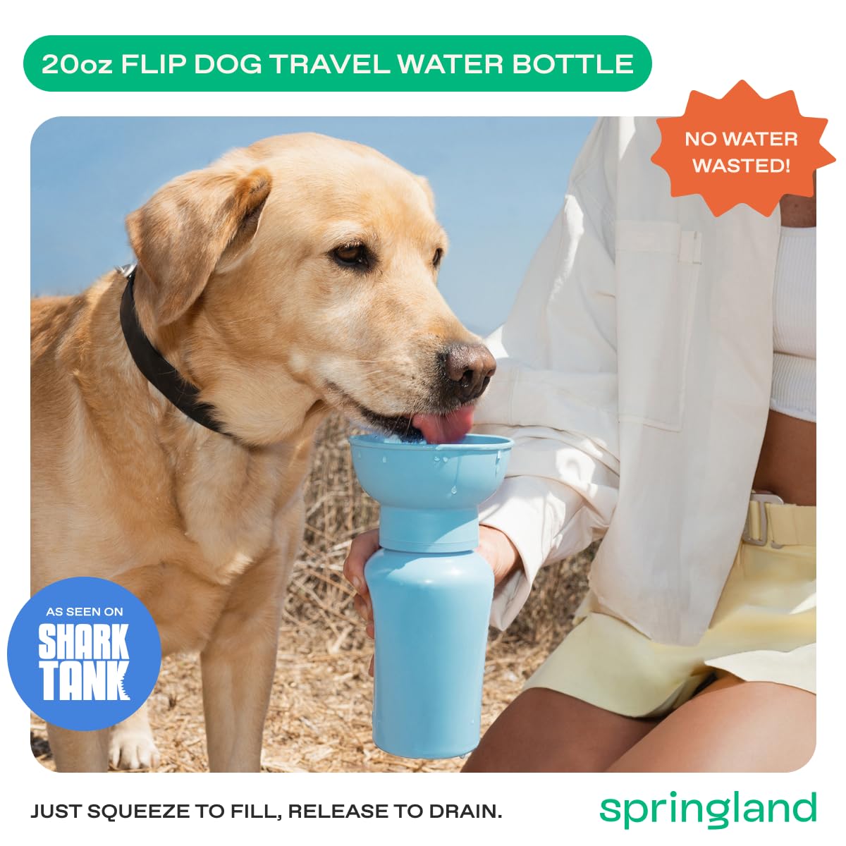 Springer Flip Dog Water Bottle, Portable Drinking Feeder with Bowl