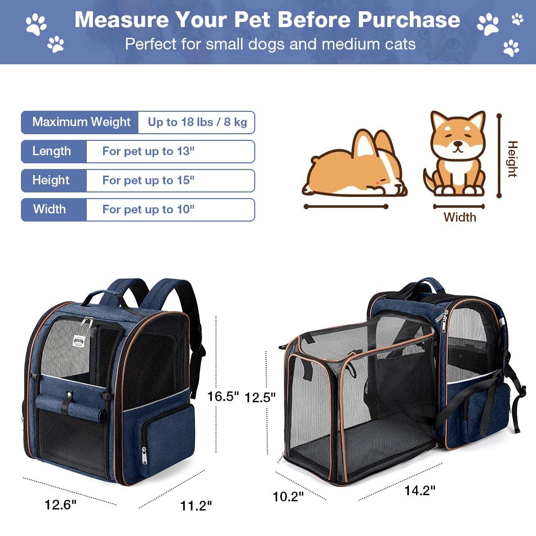 Lekebobor Large Cat Backpack Carrier Expandable Pet Carrier Backpack