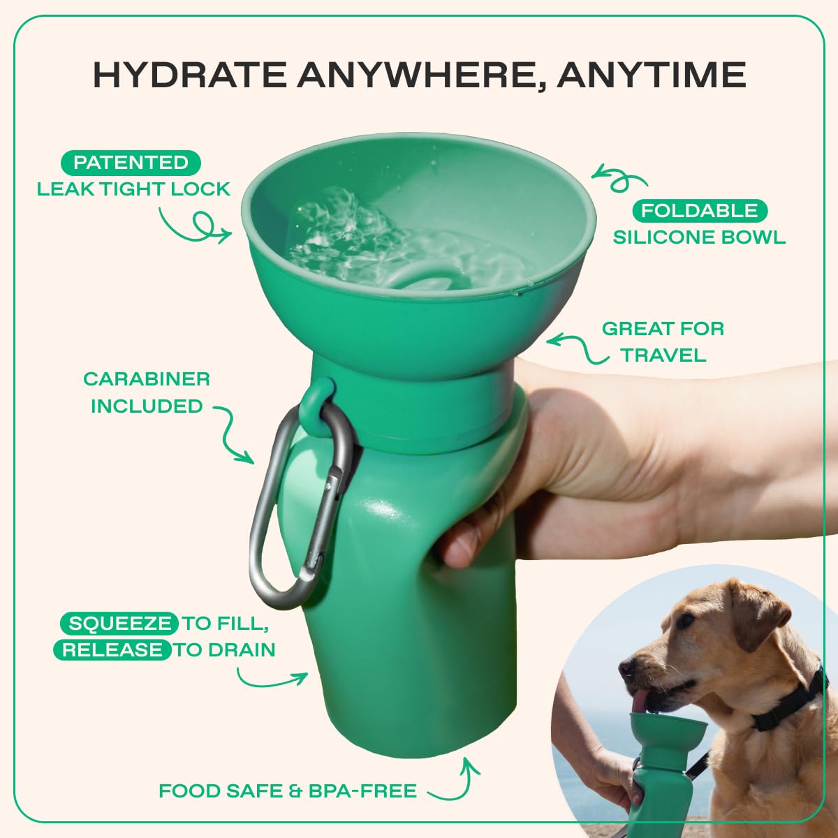 Springer Flip Dog Water Bottle, Portable Drinking Feeder with Bowl