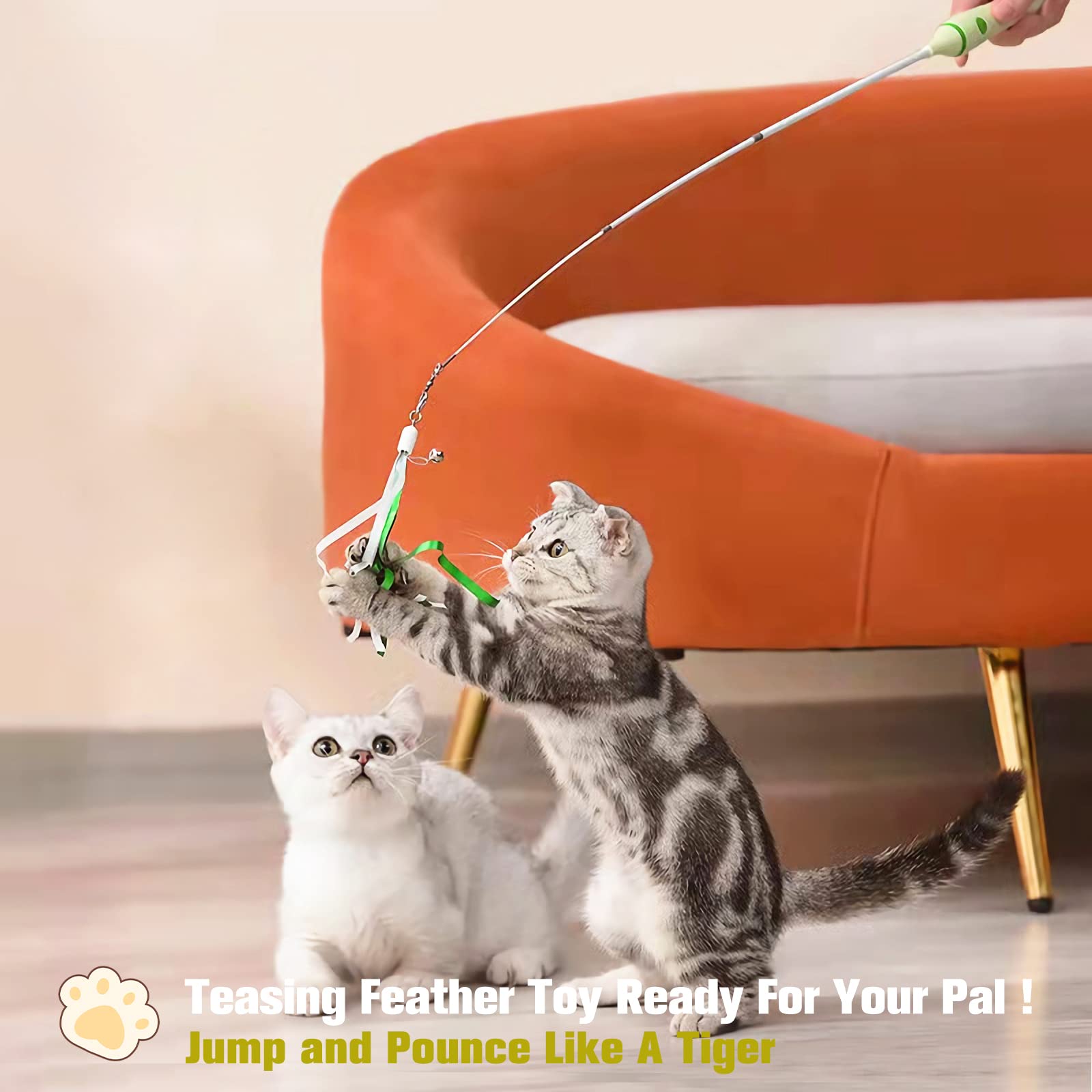 BEBOBLY 3-in-1 Retractable Cat Wand Toy for Indoor Cats Wand