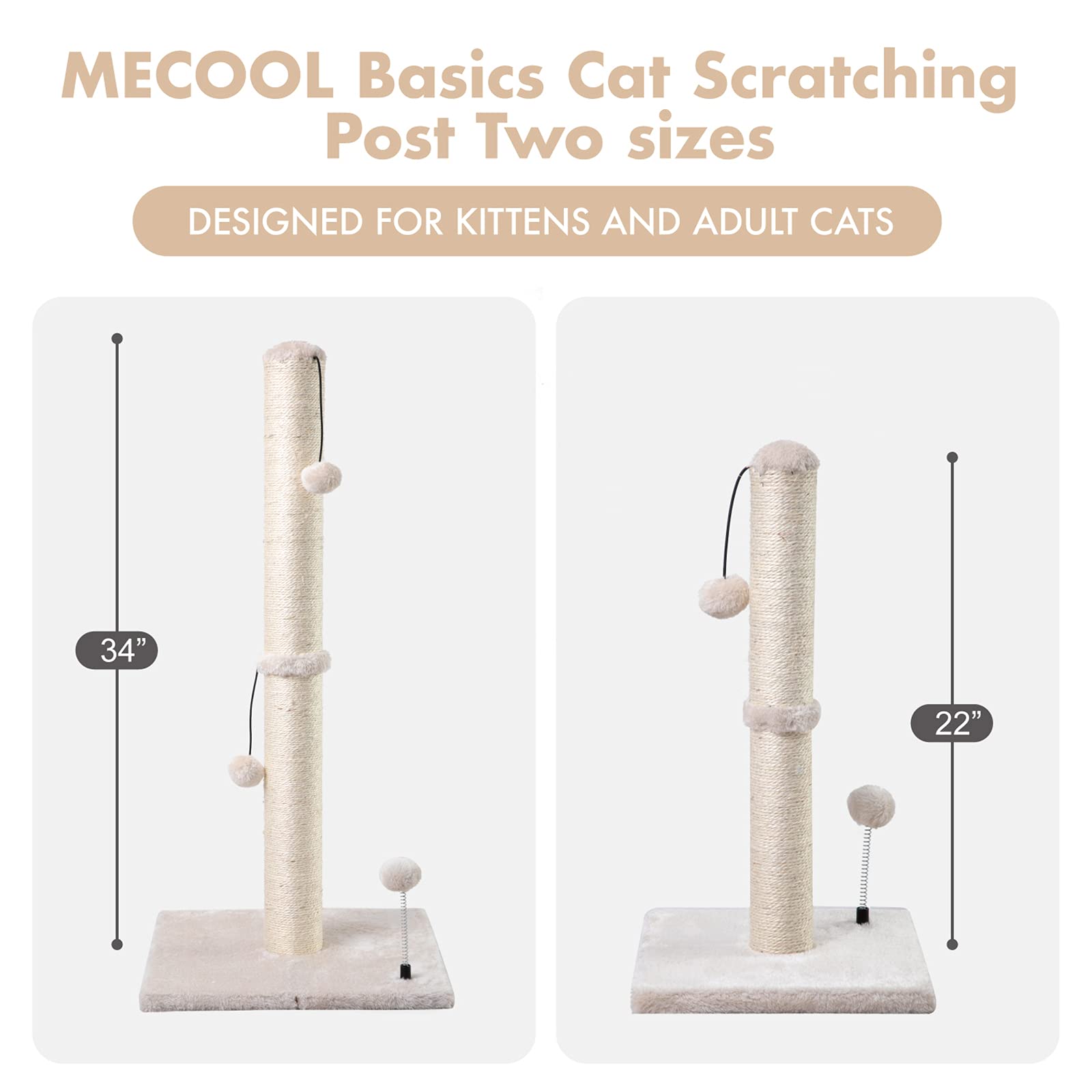 MECOOL 34” Tall Cat Scratching Post Basics Kitten Scratcher Trees