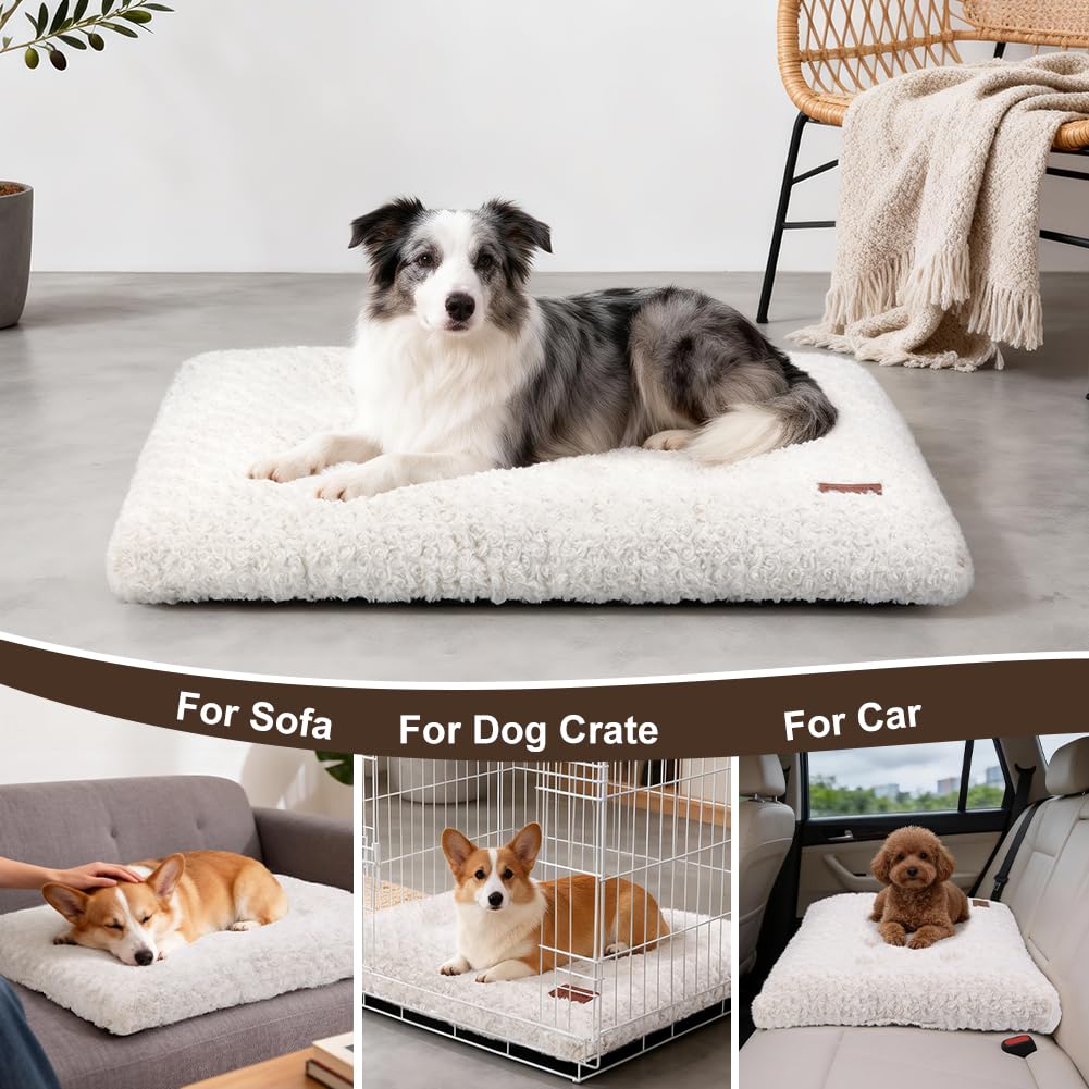 Dog Bed Crate Pad Rosette Pattern Velvet Pet Bed Anti-Slip Comfy Bed