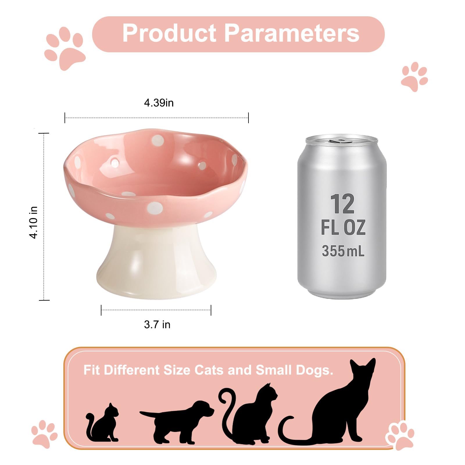 TRUNDISAN Ceramic Raised Cat Bowl, Mushroom Shaped Tilted Feeding Bowl