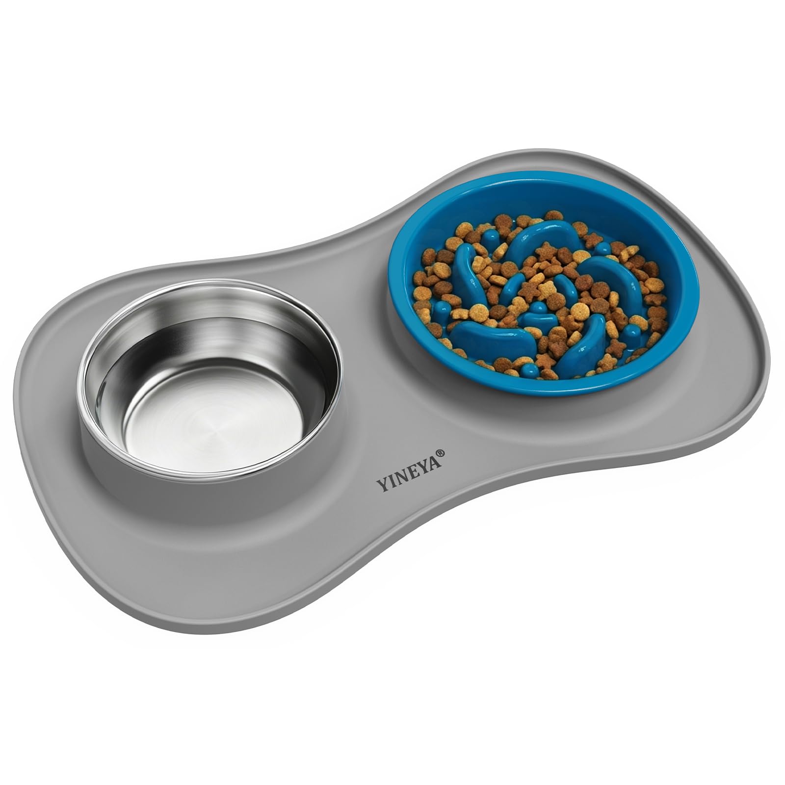 YINEYA Slow Feeder Dog Bowls Stainless Steel Food and Water Bowl Mat