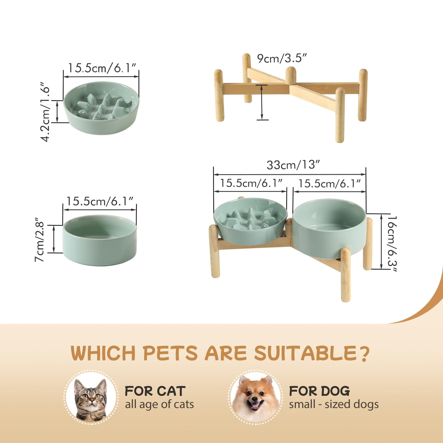 Havniva Ceramic 0.9 Cup Raised Slow Feeder Dog Bowl Set, Elevated Bowl