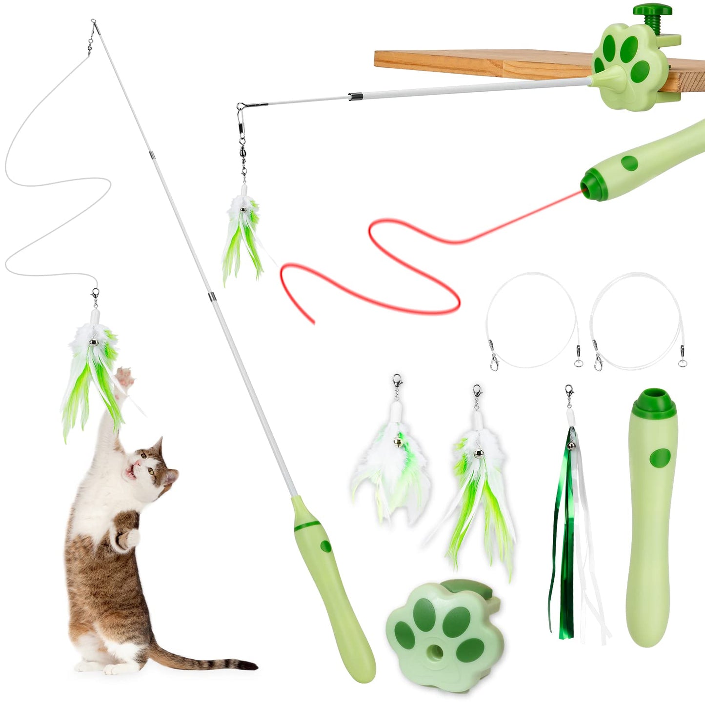 BEBOBLY 3-in-1 Retractable Cat Wand Toy for Indoor Cats Wand