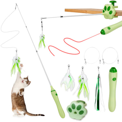 BEBOBLY 3-in-1 Retractable Cat Wand Toy for Indoor Cats Wand
