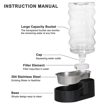 RIZZARI Dog Water Dispenser: Stainless Steel Automatic Gravity Feeder