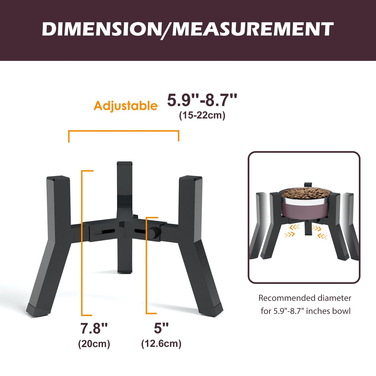SHAINFUN Elevated Dog Bowls Adjustable Width Stand for 5.2-7.8" Bowl