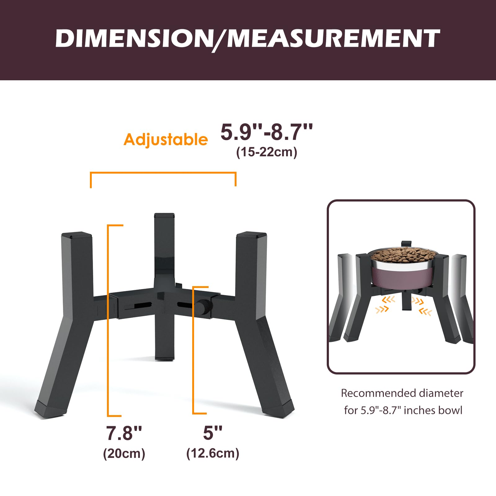 SHAINFUN Elevated Dog Bowls Adjustable Width Stand for 5.2-7.8" Bowl