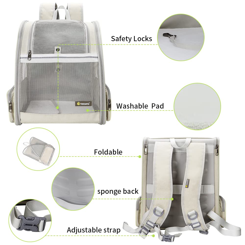 Texsens Pet Backpack Carrier for Small Cats Dogs, Ventilated Carrier