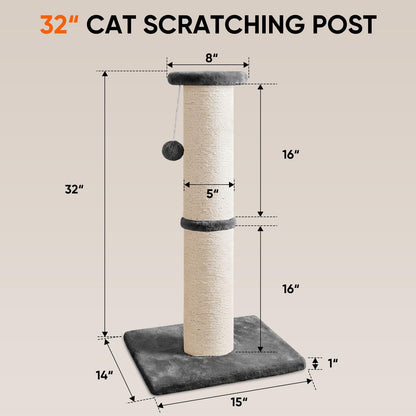 PAWSCRAT Cat Scratching Post 32" Tall, Large Diameter Scratcher