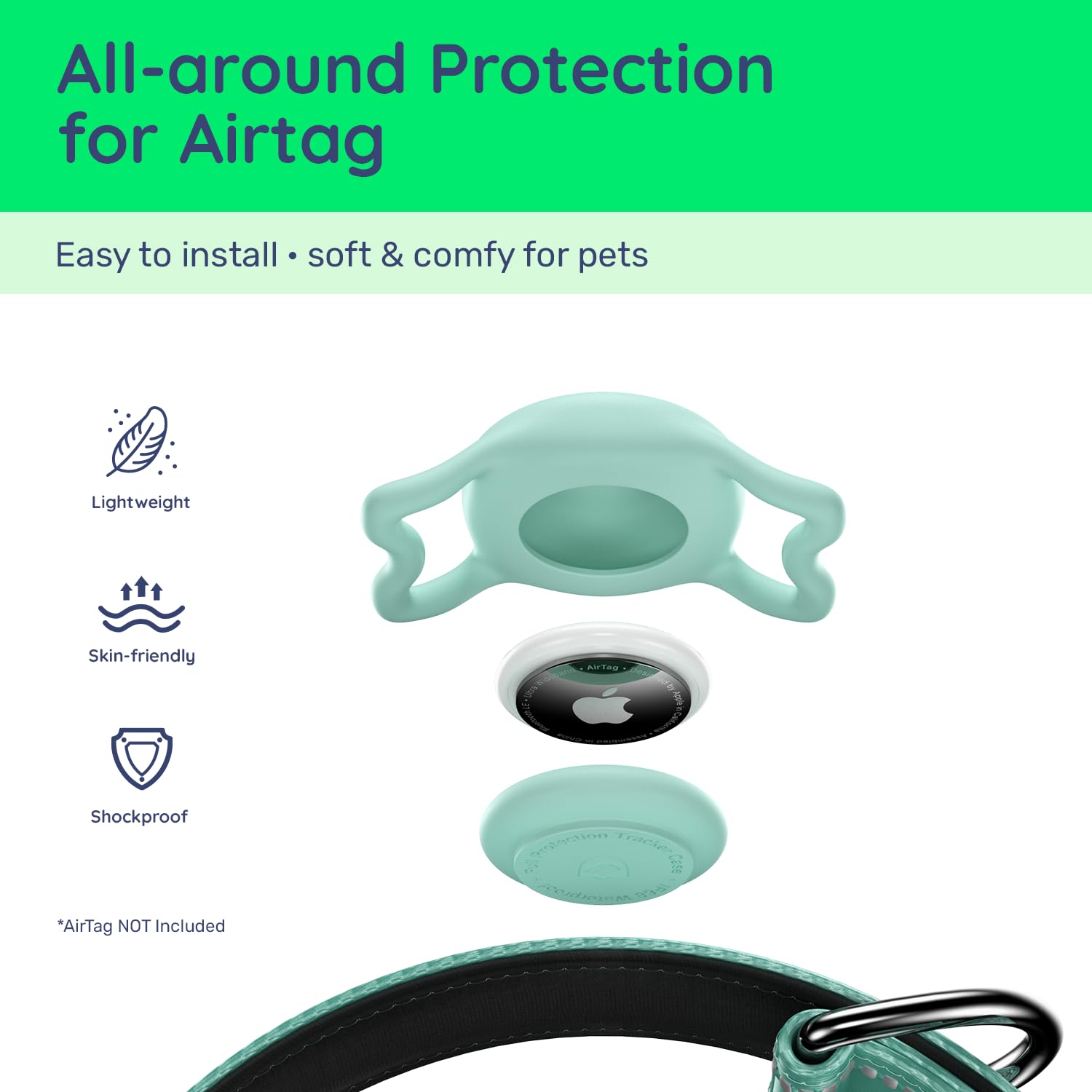 Apple Tag Holder Dog Collar, Reflective Ultra-Durable Nylon Collar
