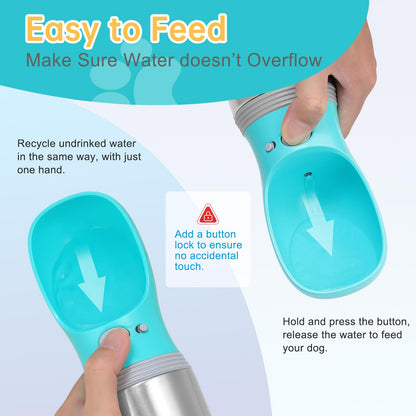 Portable Dog Water Bottle, Stainless Steel Leak Proof Puppy Dispenser