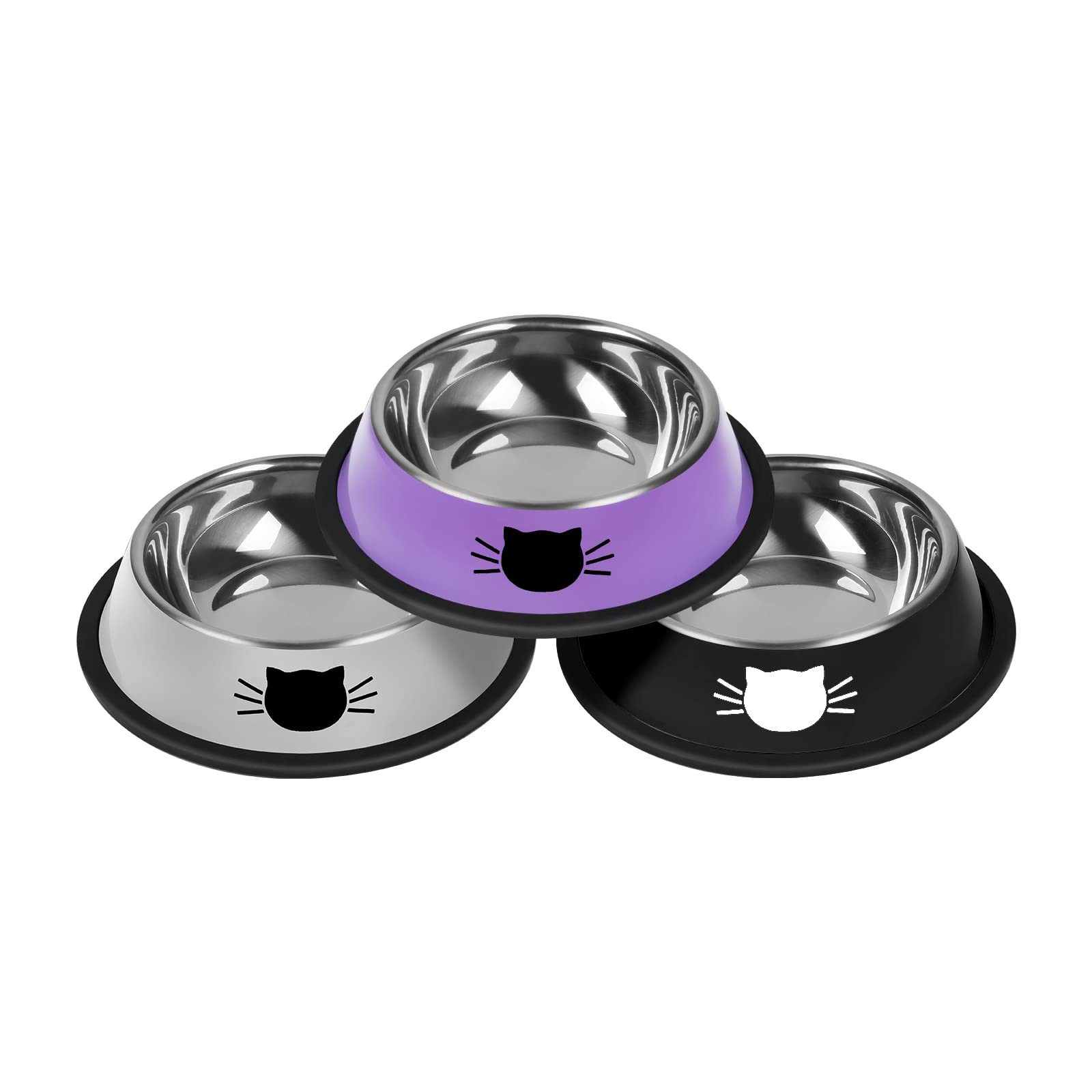 Serentive 3Pcs Cat Bowls Non-Slip Stainless Steel Small Cat Food Bowl