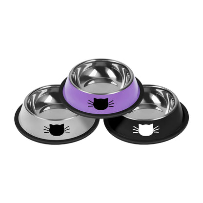 Serentive 3Pcs Cat Bowls Non-Slip Stainless Steel Small Cat Food Bowl