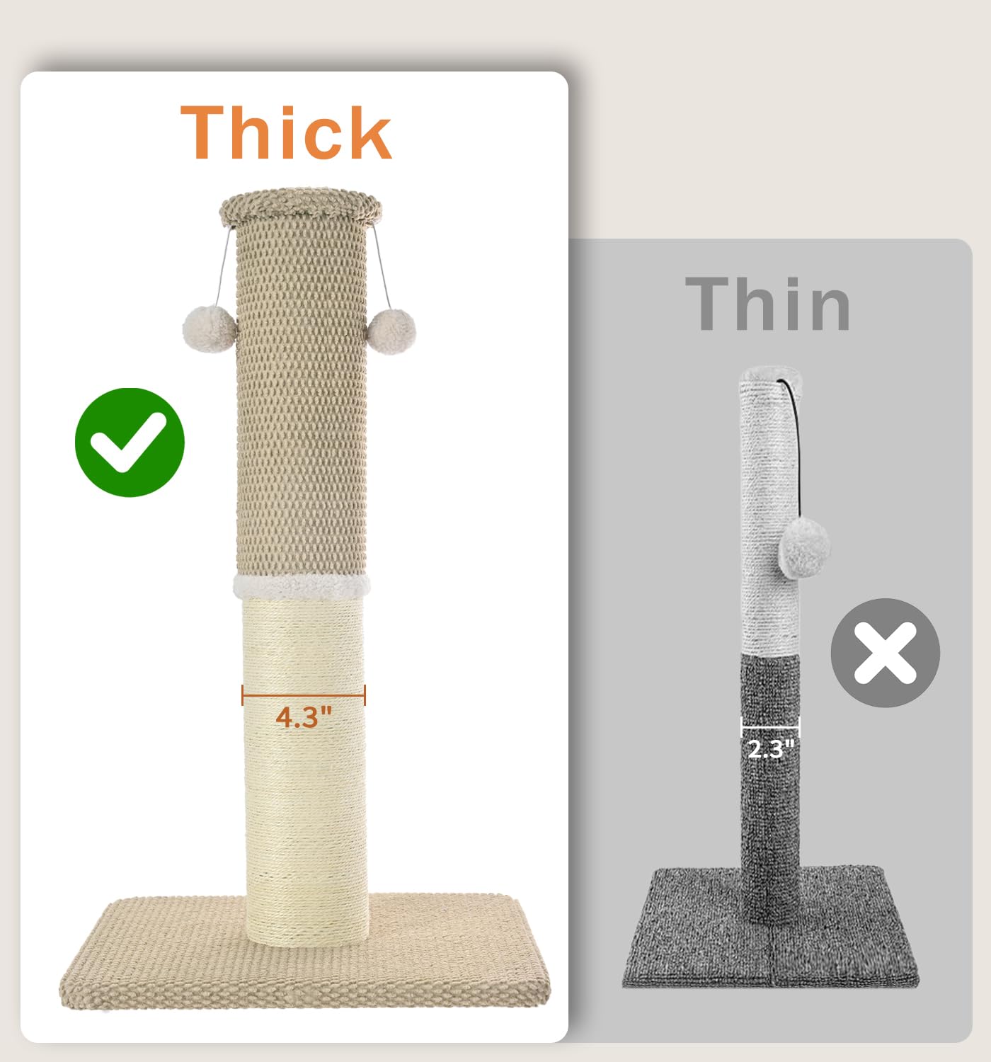Made4Pets Tall Cat Scratching Post, Heavy Duty and Thicker Posts