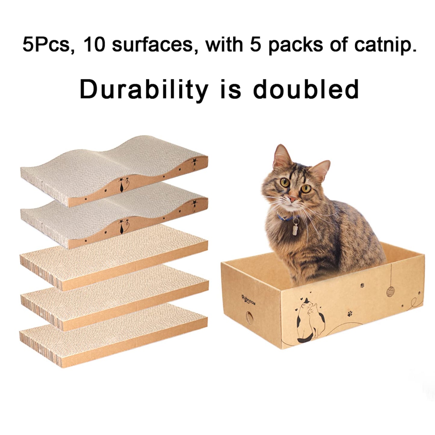 RUBMEOW Cat Scratcher Cardboard Scratch Pad Box for Indoor Pad