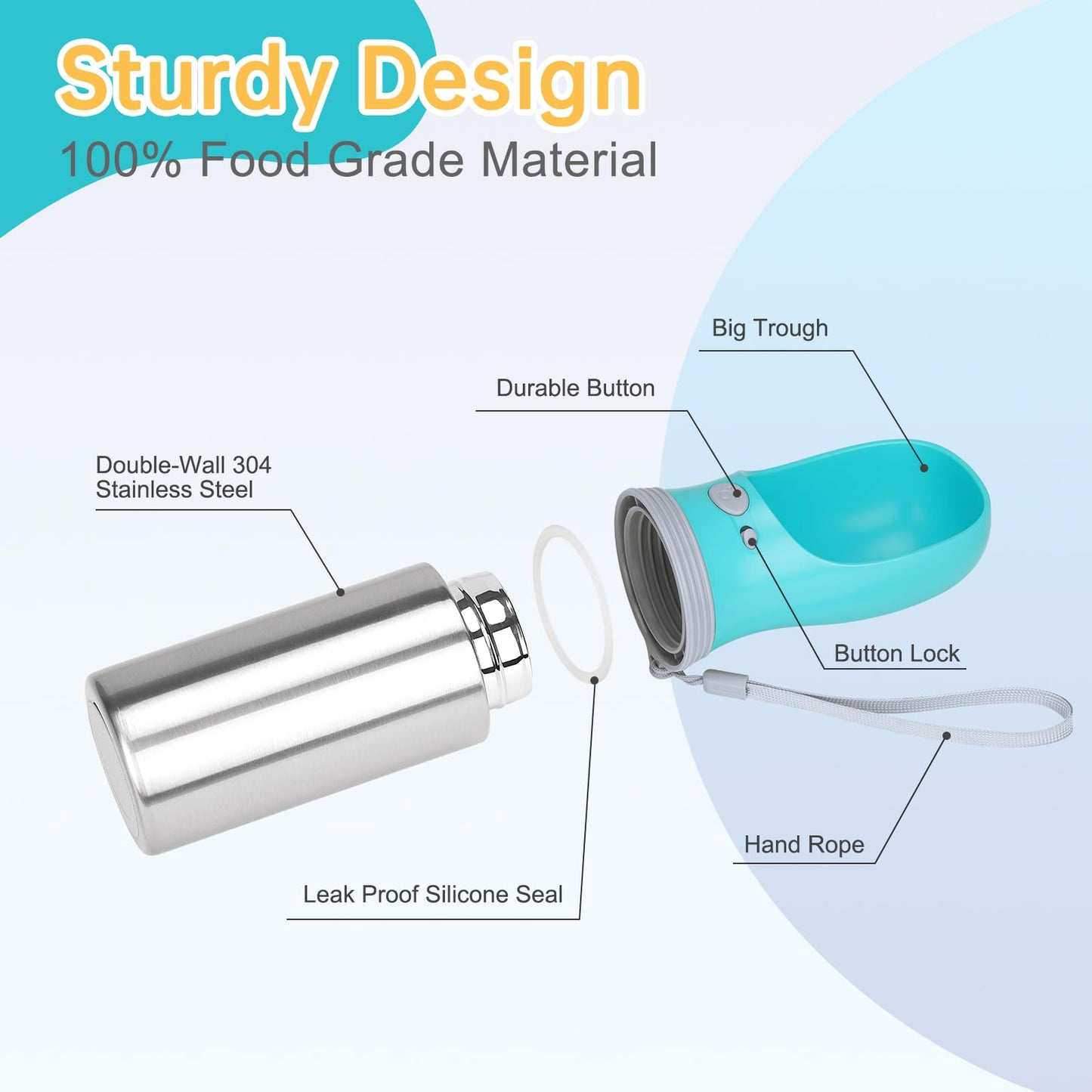 Portable Dog Water Bottle, Stainless Steel Leak Proof Puppy Dispenser