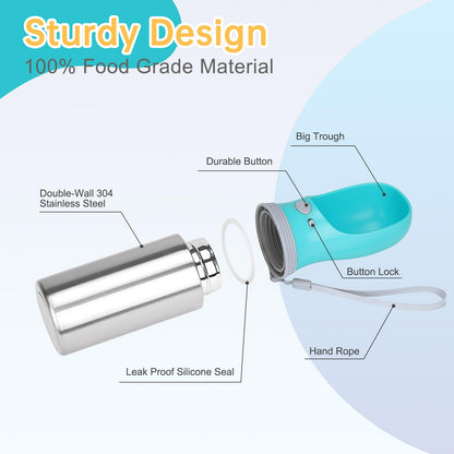 Portable Dog Water Bottle, Stainless Steel Leak Proof Puppy Dispenser
