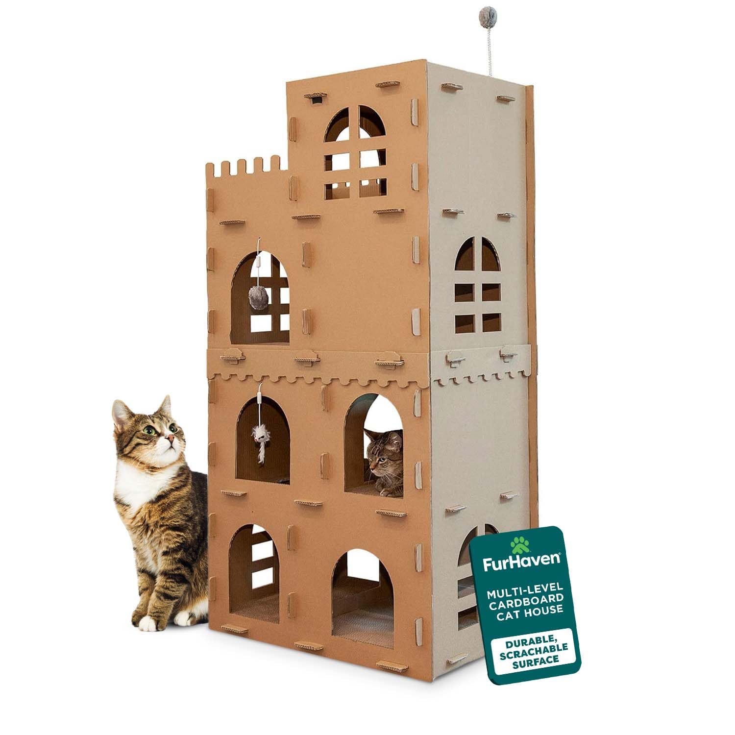 FurHaven Castle Tower Multi-Level Cardboard Cat House for Indoor House