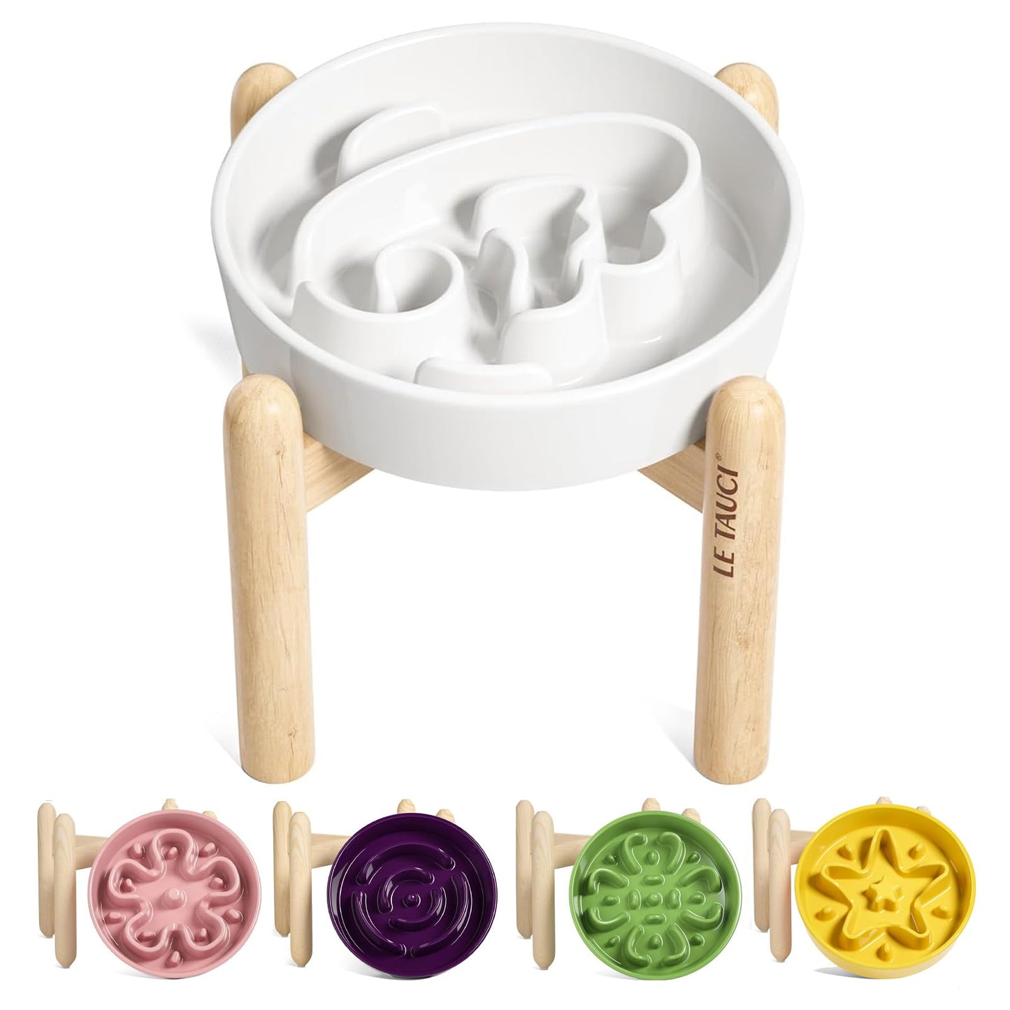 LE TAUCI Ceramic Slow Feeder Dog Bowls Elevated, 1.5 Cups Puzzle
