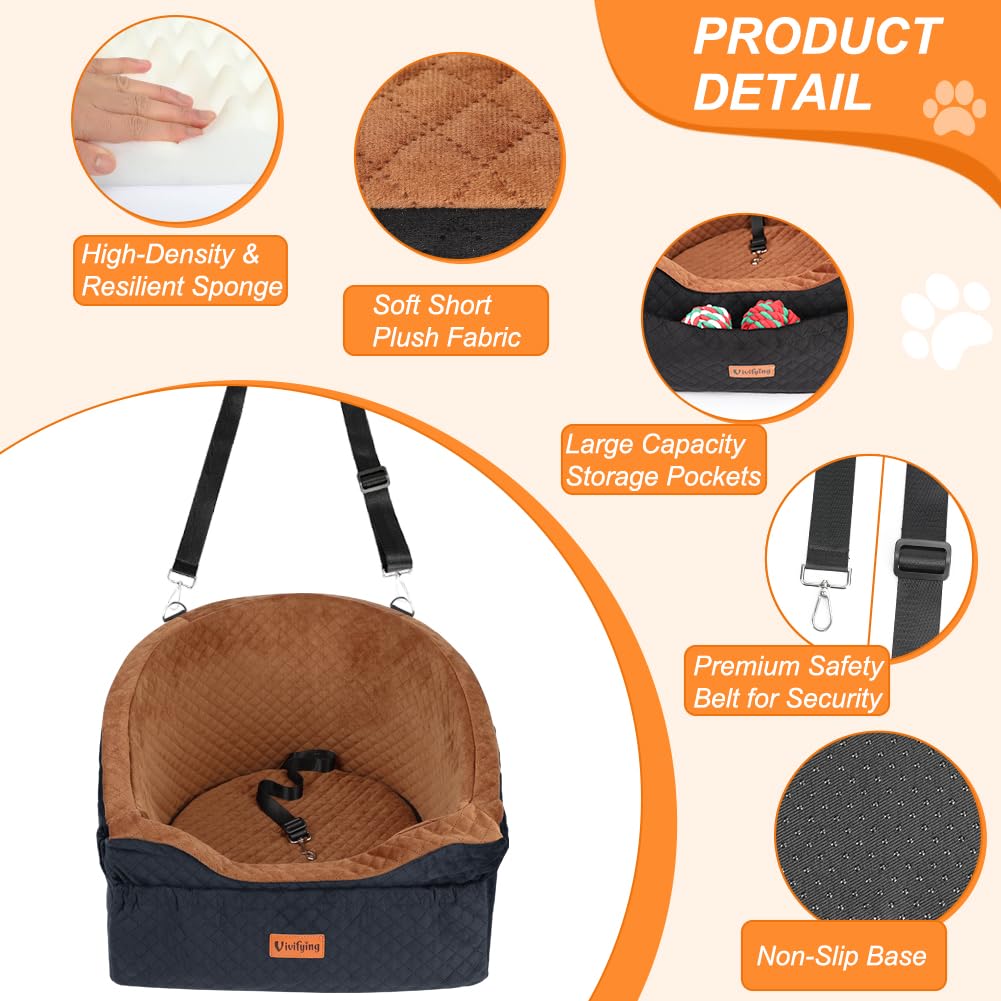 Vivifying Dog Car Seat for Small Medium Dogs, Detachable Washable Seat