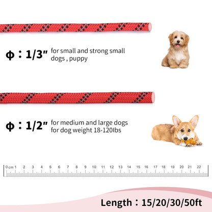 Long Dog Leash for Training -Reflective Nylon Rope with Swivel Lead