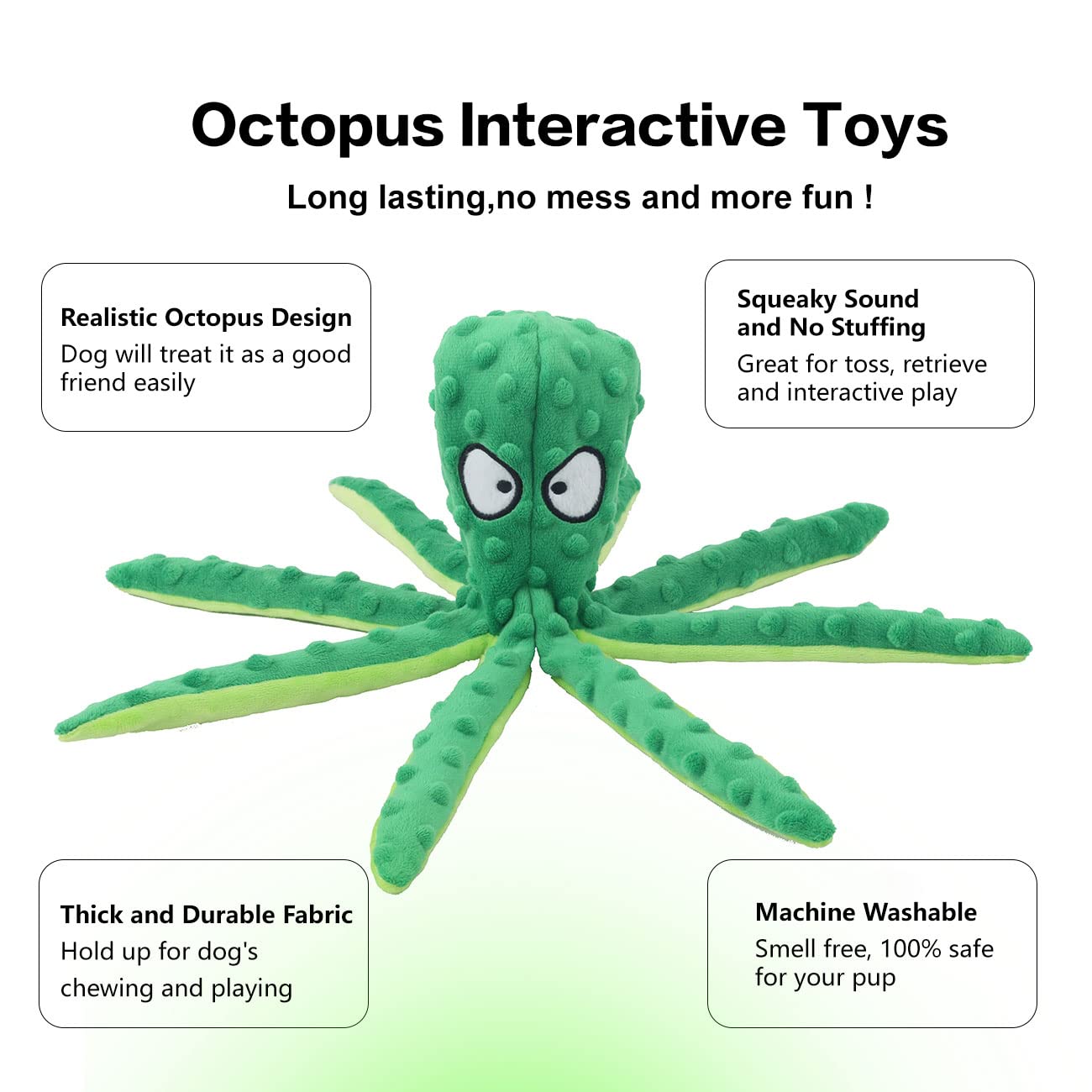 CPYOSN Dog Squeaky Toys Octopus No Stuffing Crinkle Plush Dog Toys